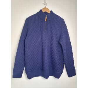 Aran Sweater Market Cable Knit Fisherman Oversized Merino Wool Half-Zip Sweater